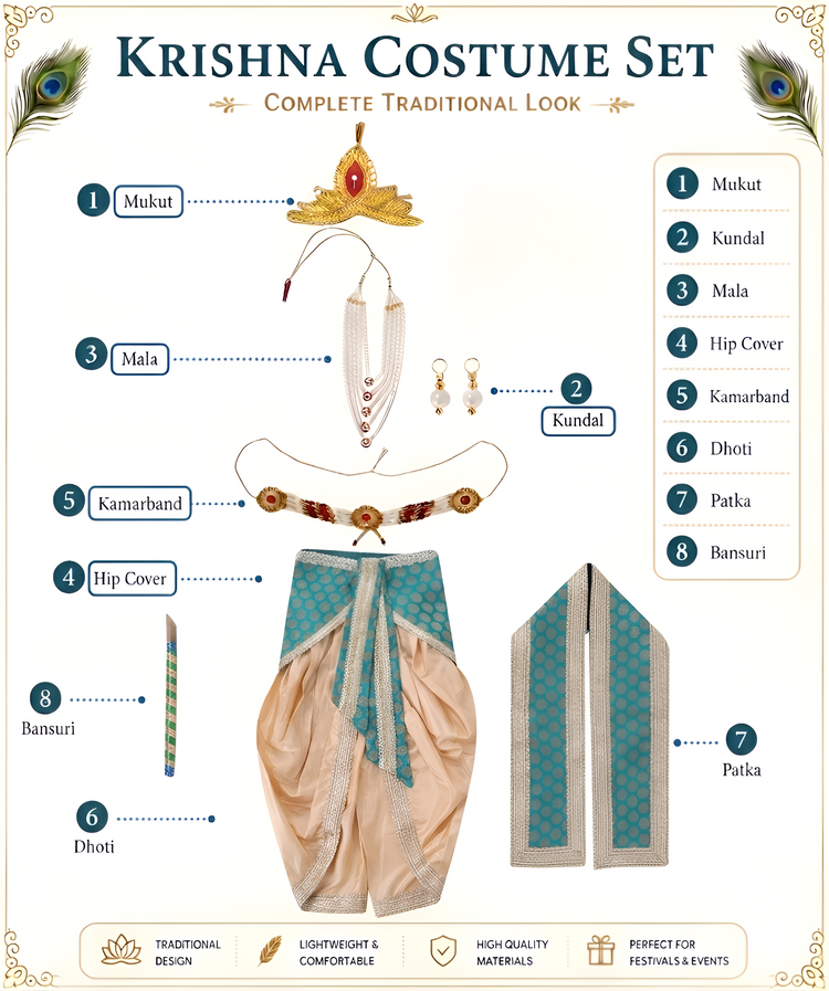 Krishna Costume for Baby Boy, Kanha Dress for Kids, Bal Gopal Mythological Fancy Dress for Janmashtami