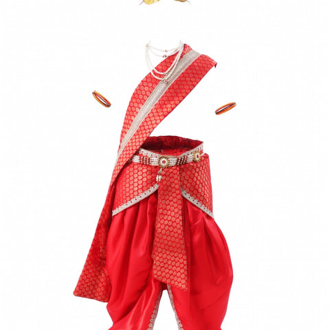 Krishna Costume for Kids Red Dhoti Red Patka Janmashtami - front