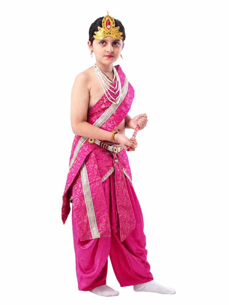 Krishna Costume for Kids Includes Crepe Pink Dhoti - Embroidery Patka and Accessories Dress Ready For Janmasthami