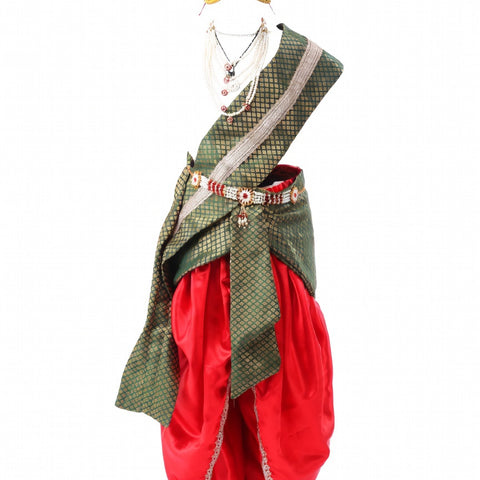 Krishna Costume for Kids Red Dhoti Green Patka Janmashtami - front