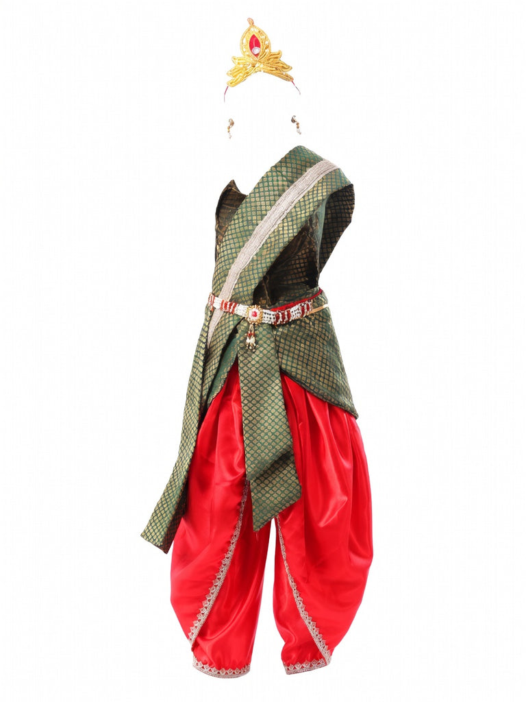 Krishna Costume for Kids Red Dhoti Green Patka Janmashtami - side