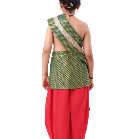 Bal Gopal Costume for Kids Includes Crepe Pink Dhoti - Embroidery Green Patka and Accessories Dress Ready For Janmasthami