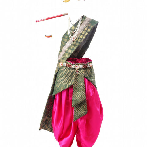 Krishna Costume for Kids - Pink Dhoti & Green Patka