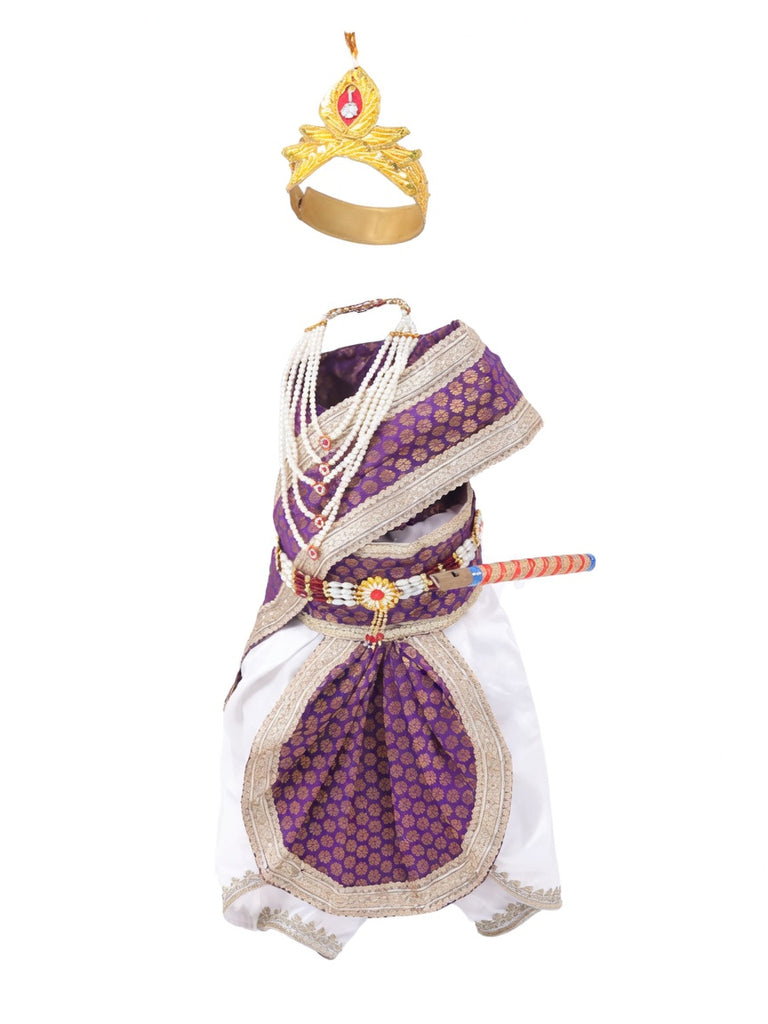 Krishna Costume for Kids - Purple Patka & White Dhoti - view 1
