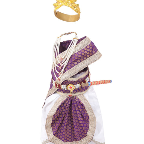 Krishna Costume for Kids - Purple Patka & White Dhoti - front