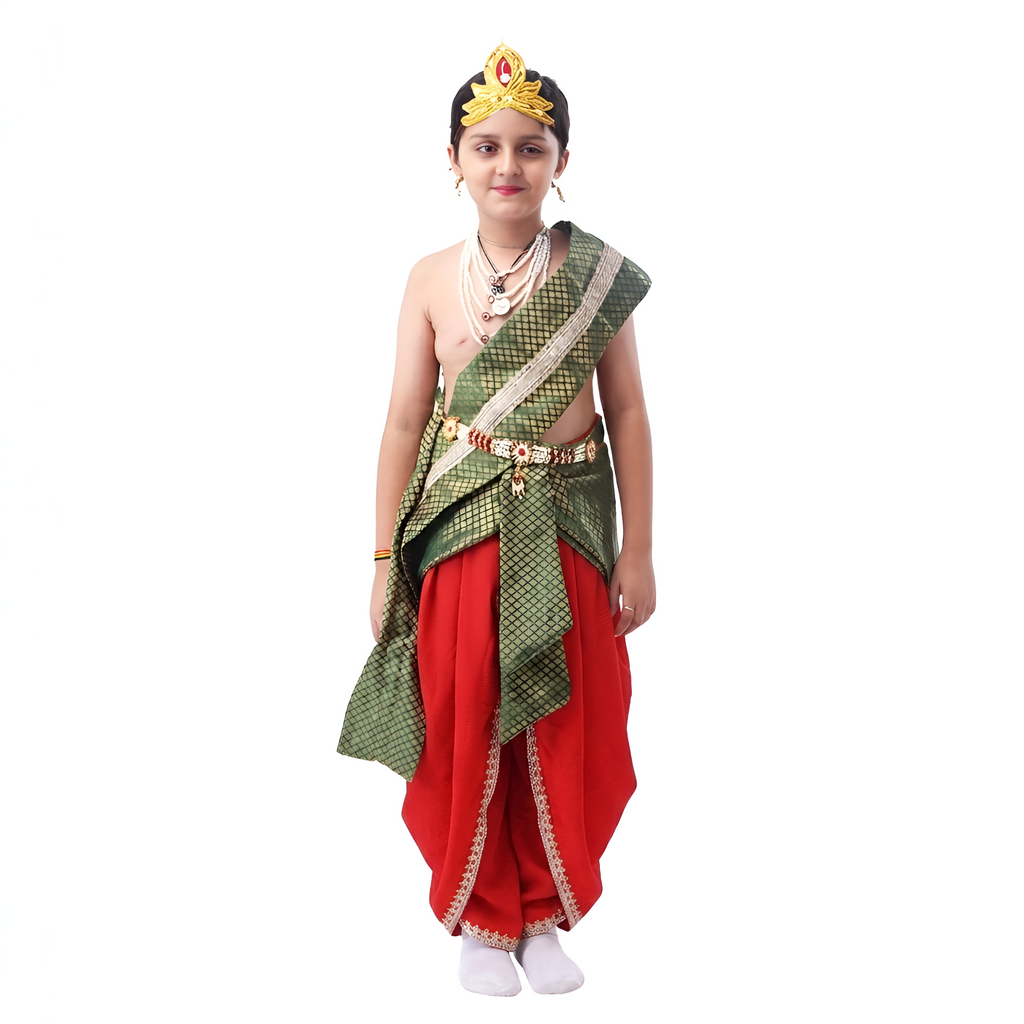 Krishna Janmashtami dress green red crepe back view