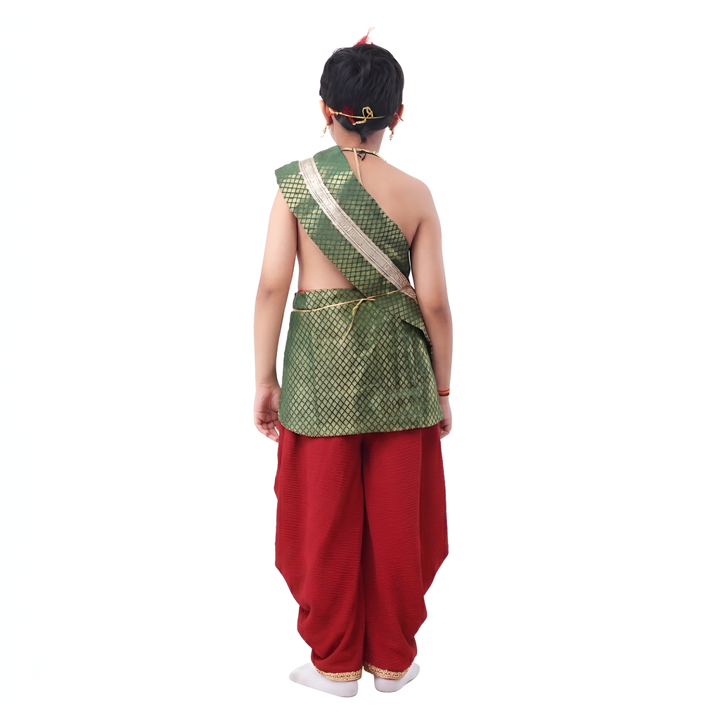 Krishna costume green patka red dhoti detail closeup