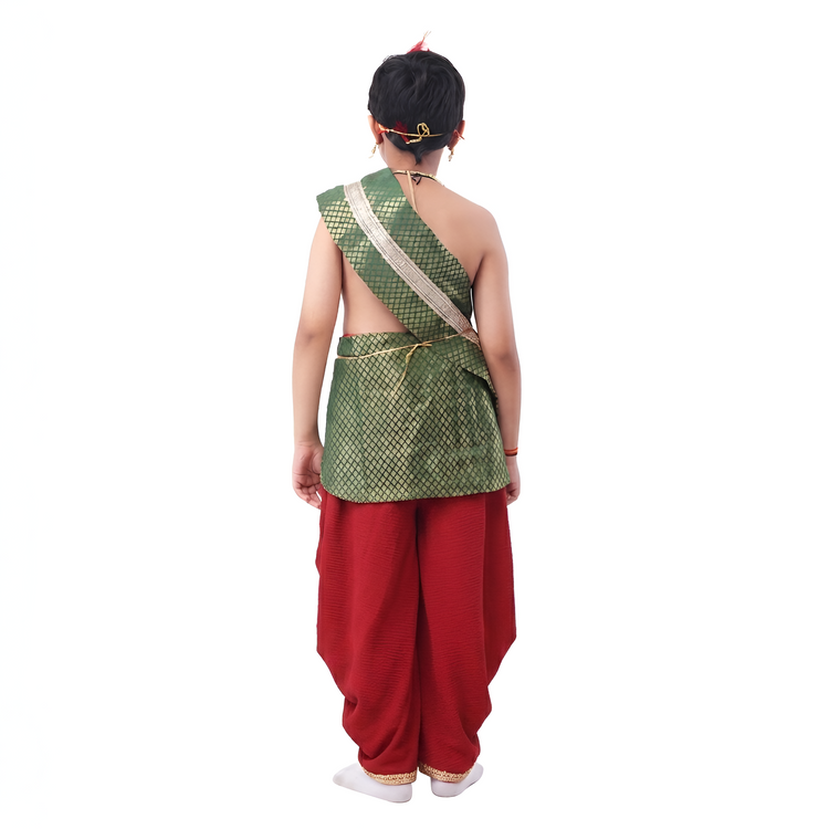 Krishna costume green patka red dhoti detail closeup