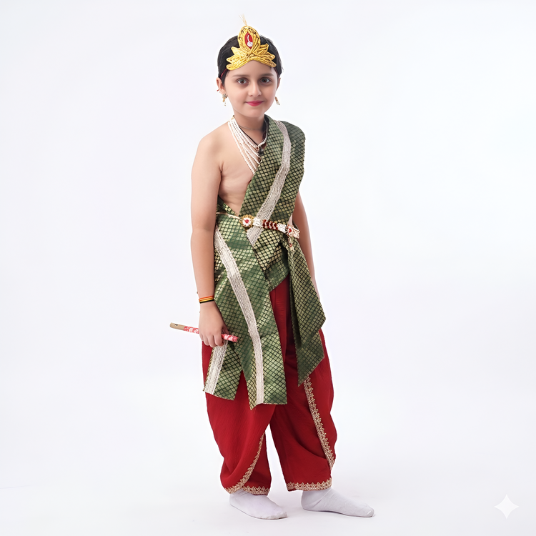 Krishna costume green patka crepe dhoti embroidery detail