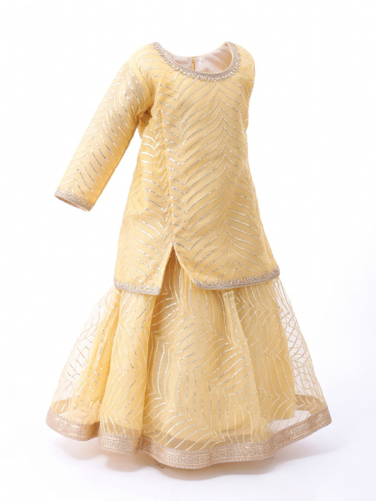 Radha Costume for Kids Golden Lehenga Choli Janmashtami - front view