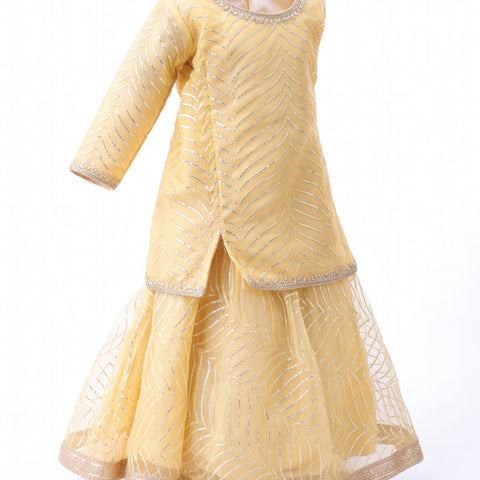 Radha Costume for Kids Golden Lehenga Choli Janmashtami - front