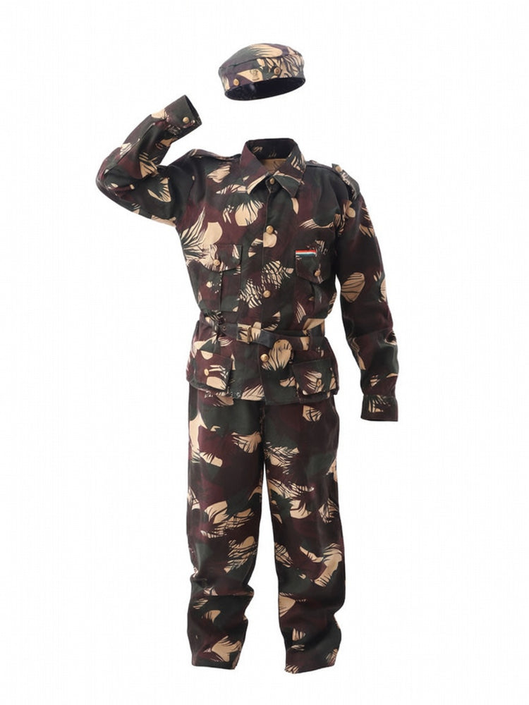 Kids Army Camouflage Costume Military Uniform Fancy Dress - salute