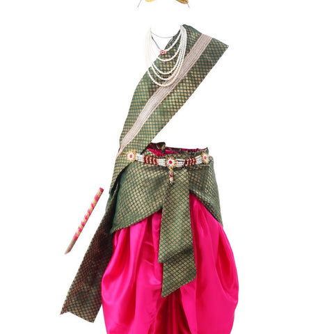 Krishna Costume for Kids - Pink Dhoti & Green Patka
