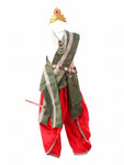 Krishna Costume for Kids Red Dhoti Green Patka Janmashtami - with flute