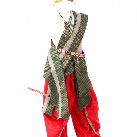 Krishna Costume for Kids Red Dhoti Green Patka Janmashtami - front