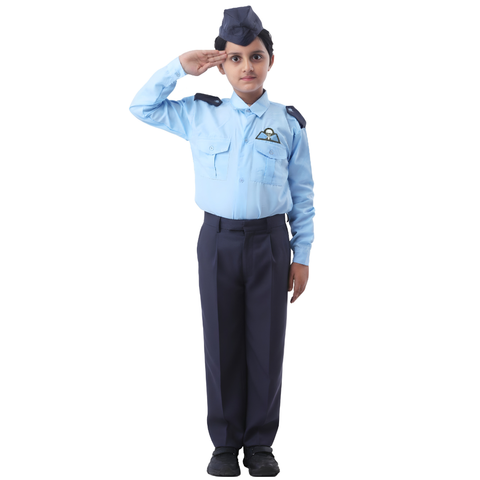 Kids Air Force pilot costume - uniform shirt, trousers, cap and salute set for school fancy dress