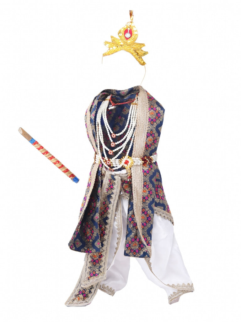 Krishna Costume for Kids - Multicolour Patka & White Dhoti - view 1