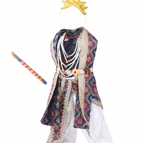 Krishna Costume for Kids - Multicolour Patka & White Dhoti - front