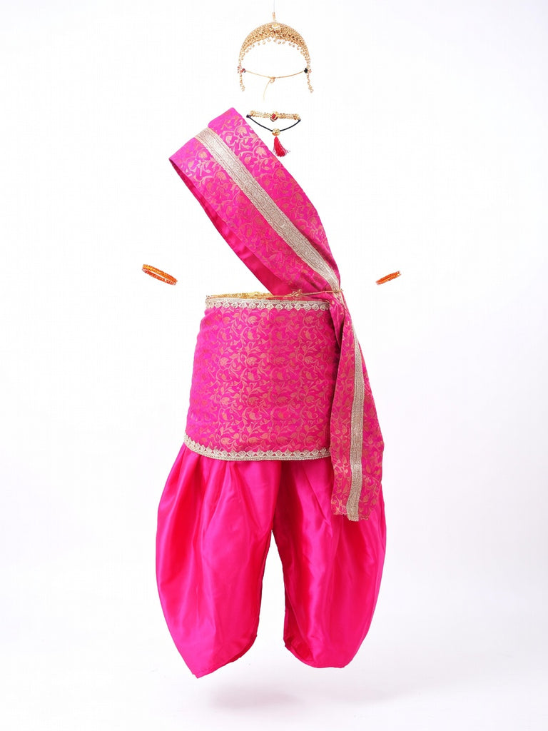 Krishna Costume for Kids Pink Dhoti Pink Patka Janmashtami - back