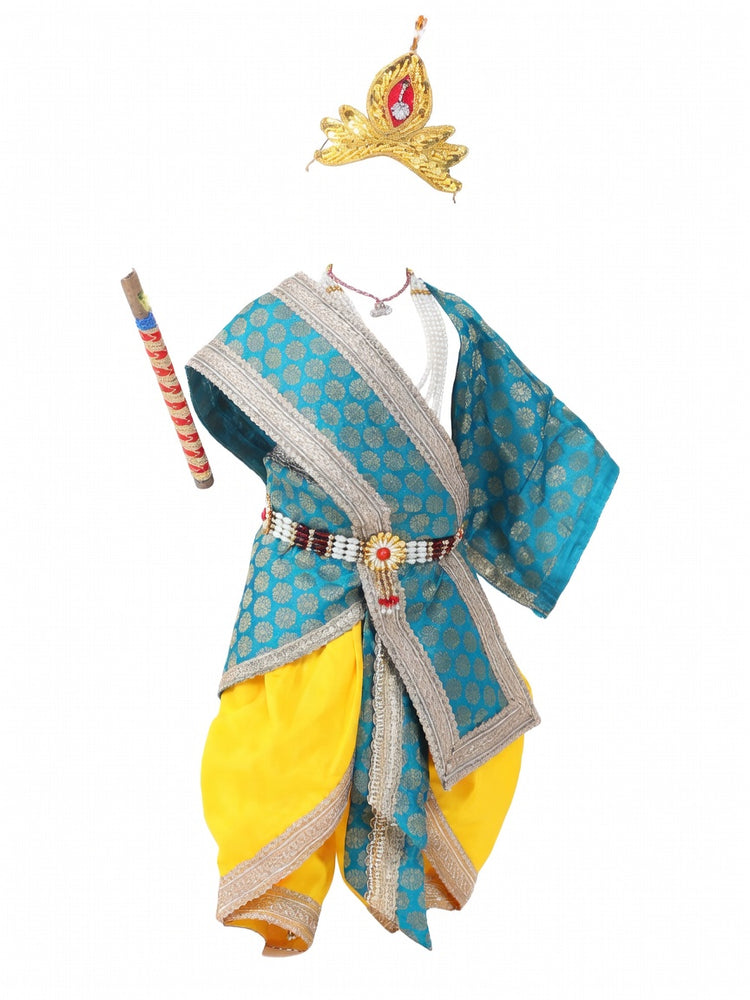 Krishna Costume for Kids - Teal Green Patka & Yellow Dhoti - view 4