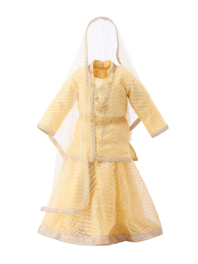 Radha Costume for Kids Golden Lehenga Choli Janmashtami - back with dupatta