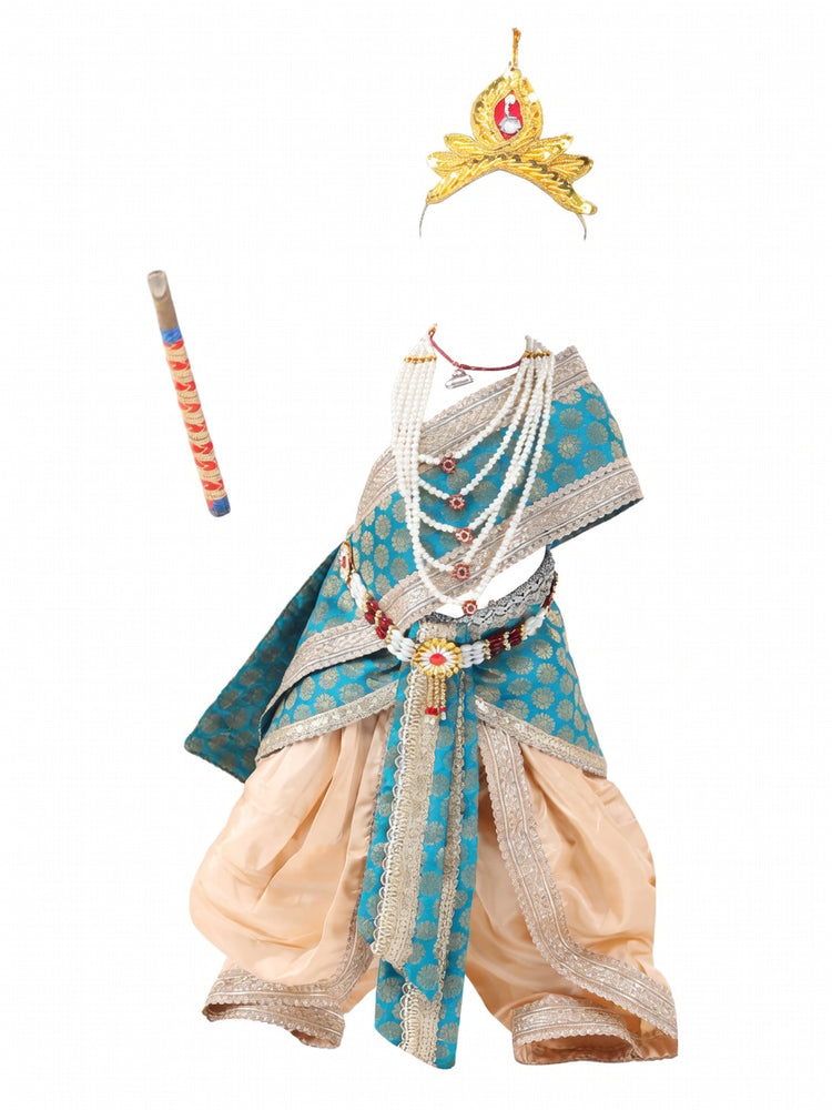 Krishna Costume for Kids - Teal Patka & Cream Dhoti - view 1