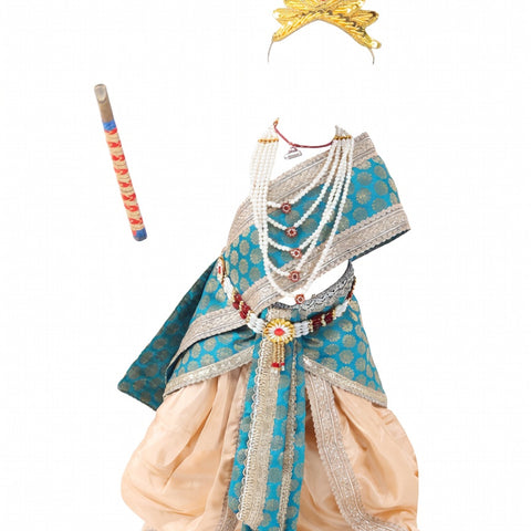 Krishna Costume for Kids - Teal Patka & Cream Dhoti - front