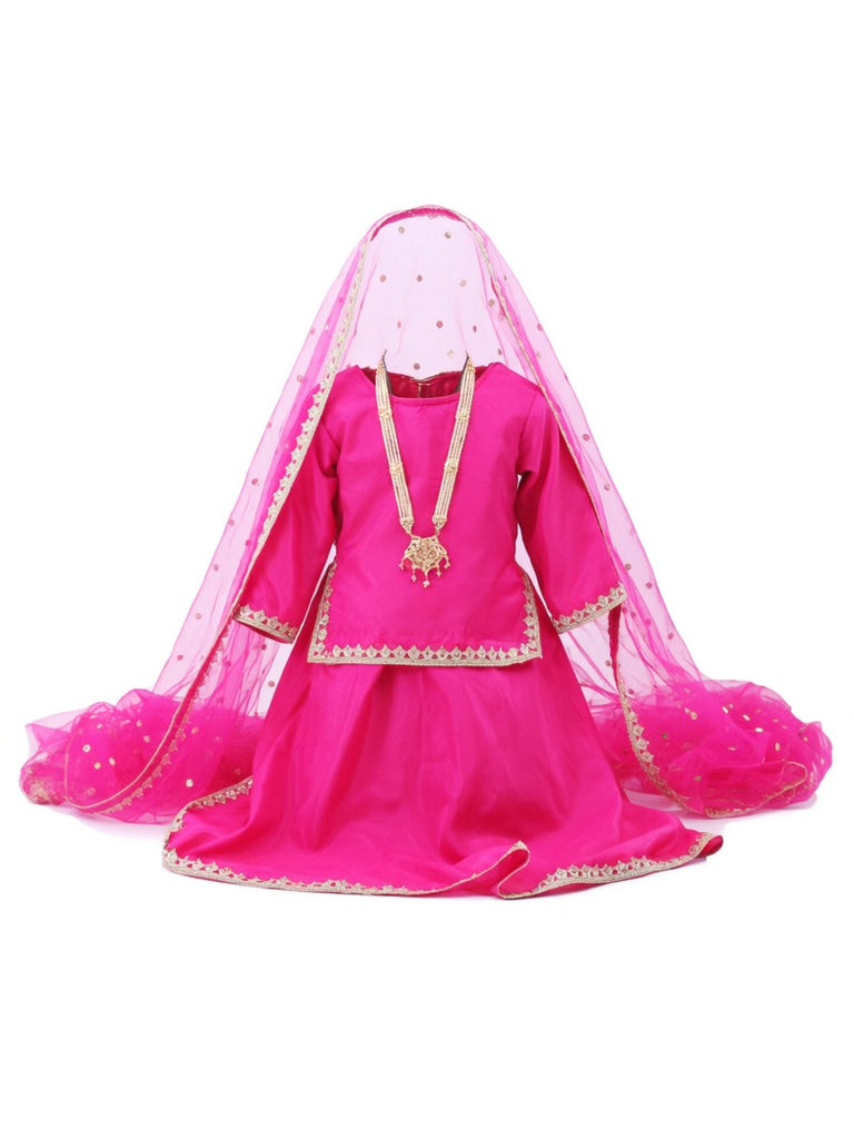 Radha Costume for Kids Rani Pink Lehenga Choli Janmashtami - back with dupatta