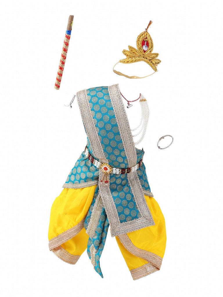 Krishna Costume for Kids - Teal Green Patka & Yellow Dhoti - view 1