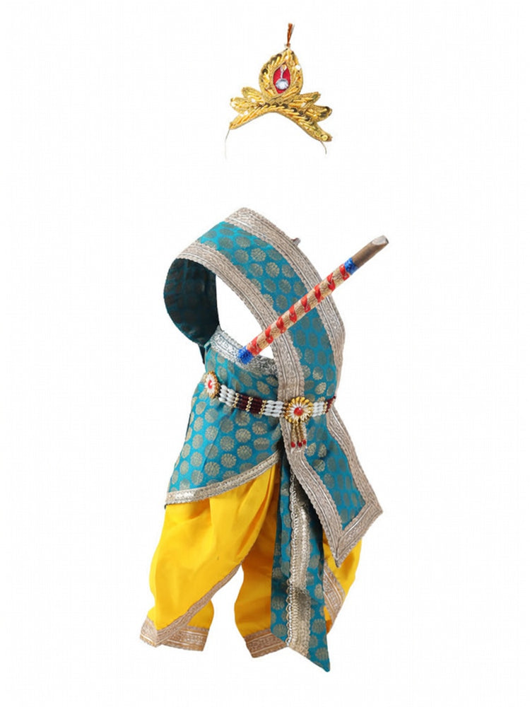 Krishna Costume for Kids - Teal Green Patka & Yellow Dhoti - view 2