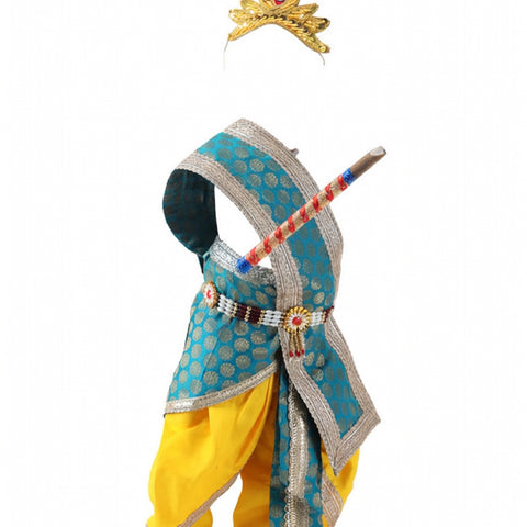 Krishna Costume for Kids - Teal Green Patka & Yellow Dhoti - view 1