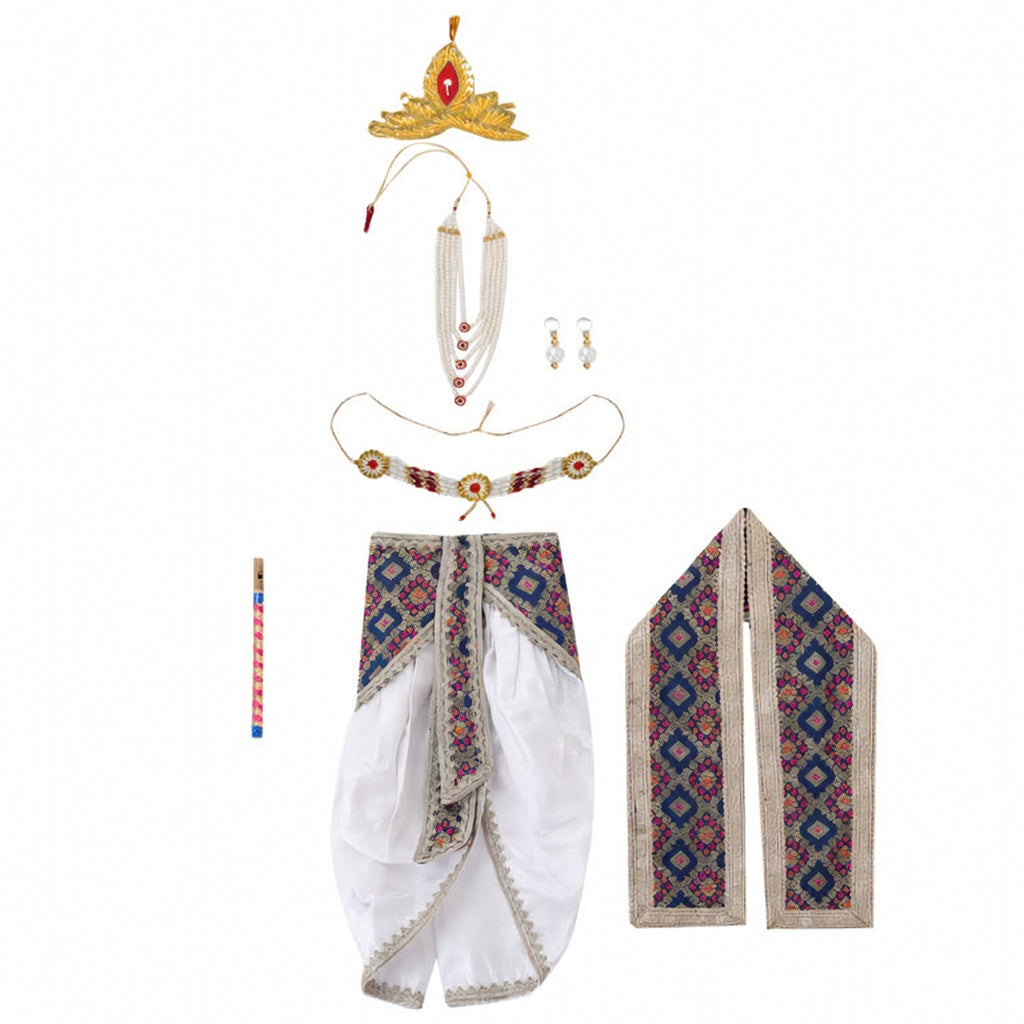 Krishna Costume for Kids - Purple Patka & White Dhoti - accessories set