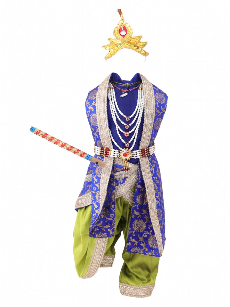 Krishna Costume for Kids - Blue Patka & Parrot Green Dhoti - view 2