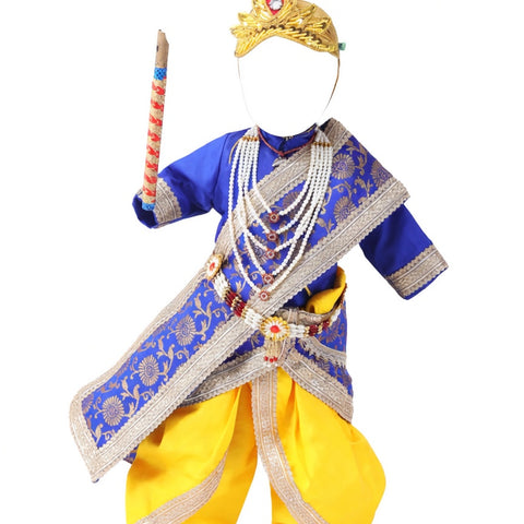 Krishna Costume for Kids - Royal Blue Patka & Yellow Dhoti - front