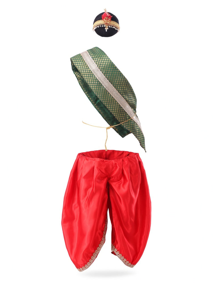 Krishna Costume for Kids Red Dhoti Green Patka Janmashtami - back